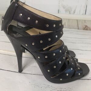 MICHAEL KORS womens leather Black Strap Stud Stiletto Heel Sandals 6.5 M